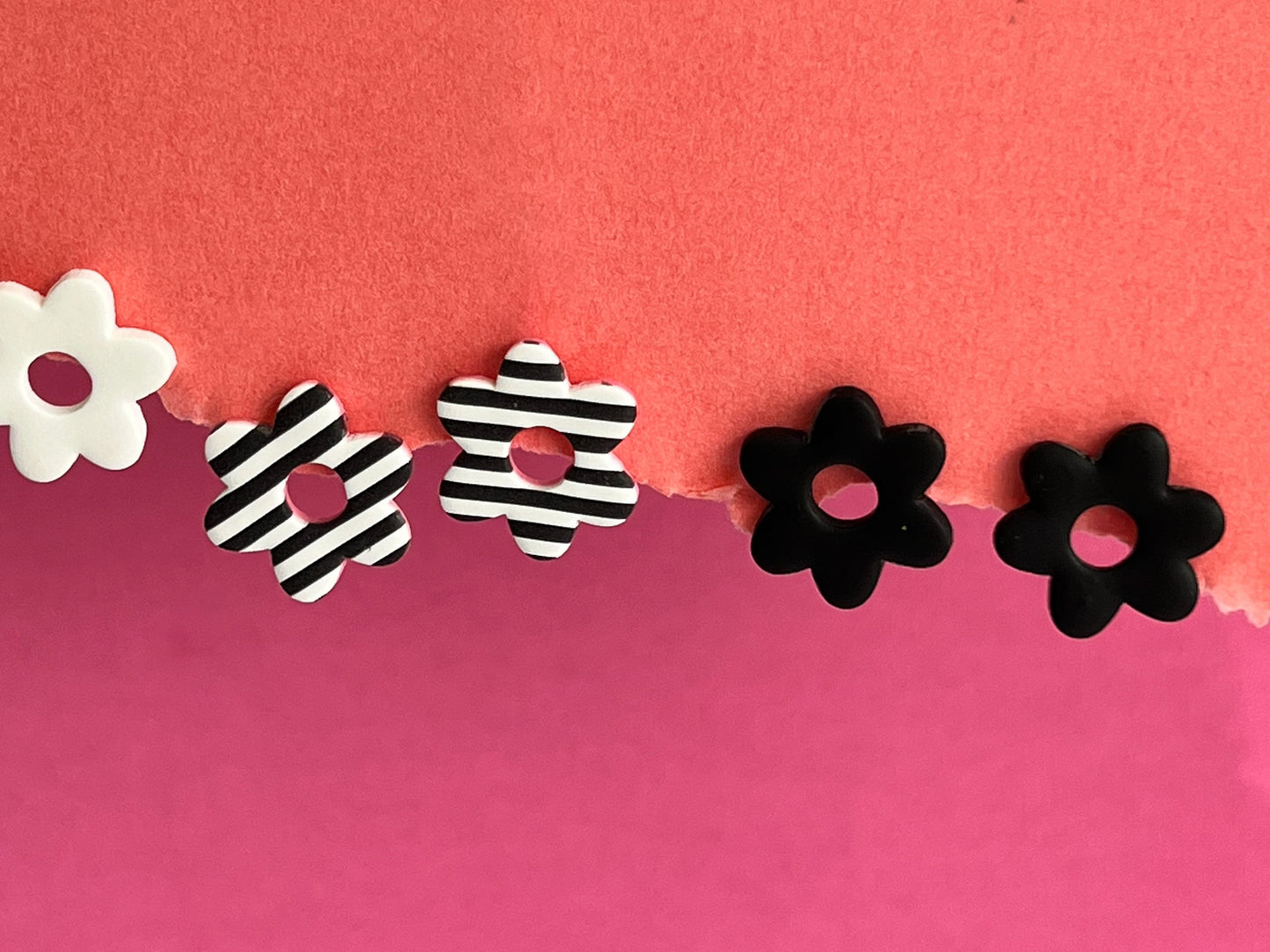 Flower Stud Earrings | Striped Stud Earrings | Stud Earring | Black Stud Earring | White Flower Stud Earring