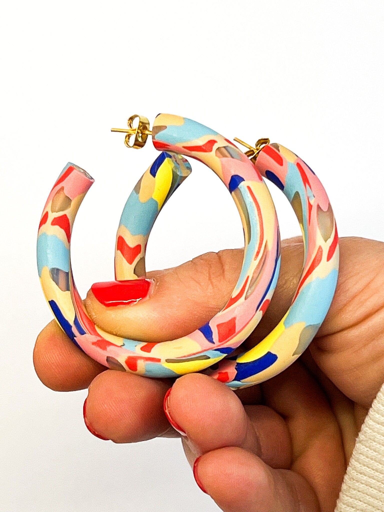 Colored Hoop Statement Earrings | Clay Hoop Earrings | Colorful Hoop Earrings | Polymer Clay Hoop Earrings | Handmade Earrings