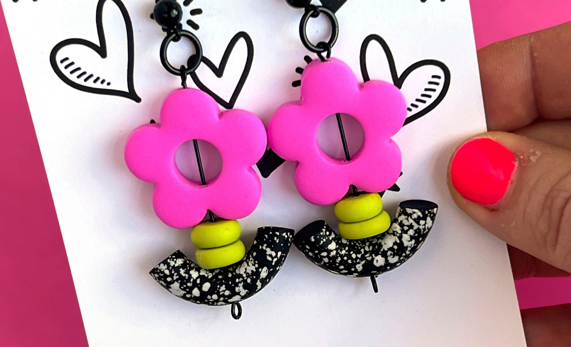 Flower Party Dangle | Statement Flower Earring | Flower Power Earring | Pink Funky Earrings